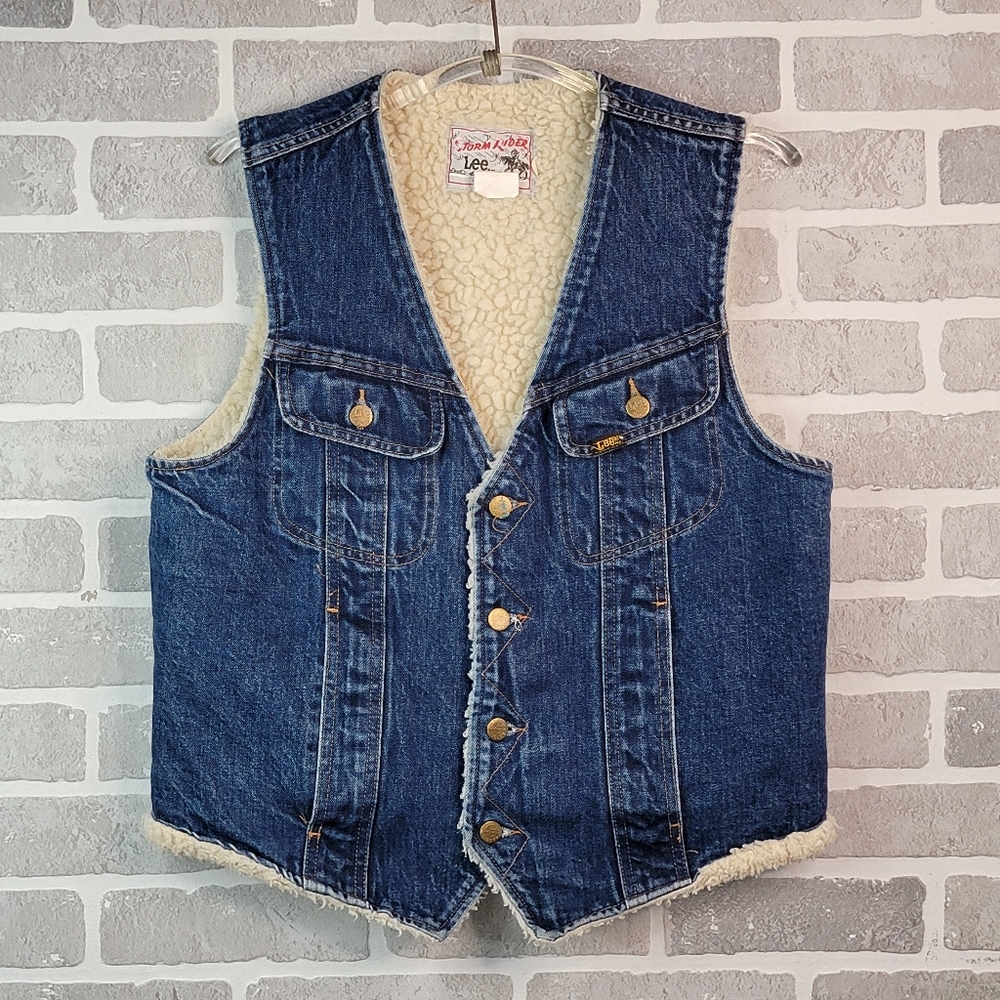Storm Rider by Lee Vintage 60's 70's Sherpa Lined Denim Dark Wash Vest Men's M